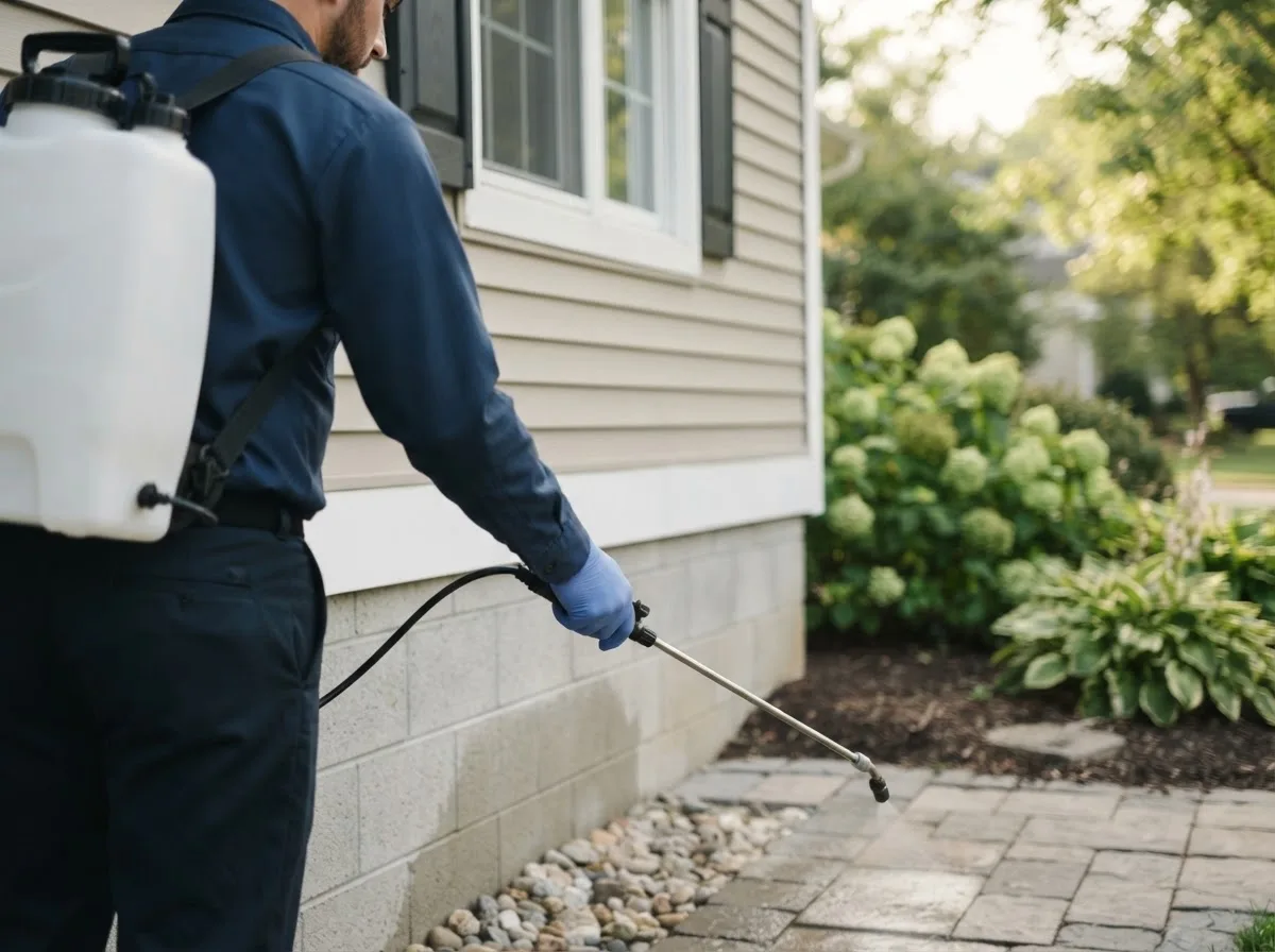 Pest control technician inspecting a home in Oak Hill, OH